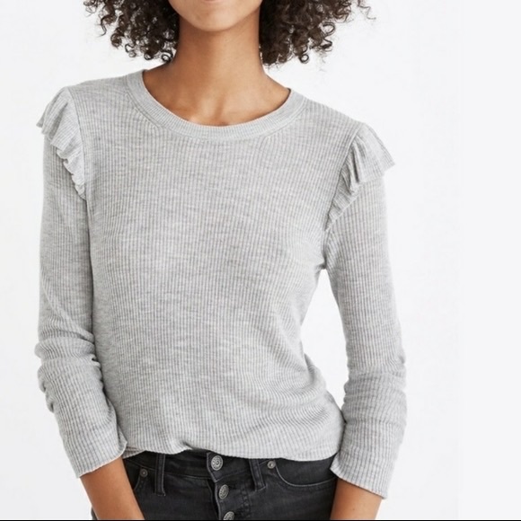 MADEWELL ruffle shoulder ribbed long sleeve top xs - Picture 3 of 3